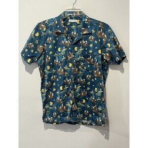 Far Afield Shirt Men’s 2 Medium Hawaiian Floral Hula Surfer Blue Green Aloha